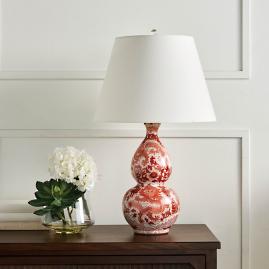 Coral Ming Double Gourd Table Lamp with Ivory