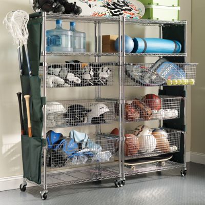 Chrome-finished Sports Shelving with Pull-out Bins