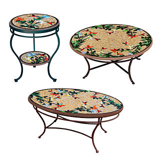 KNF Caramel Hummingbird Mosaics Round Coffee & Side Tables