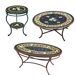 KNF Tuscan Lemons Mosaics Round Coffee & Side Tables