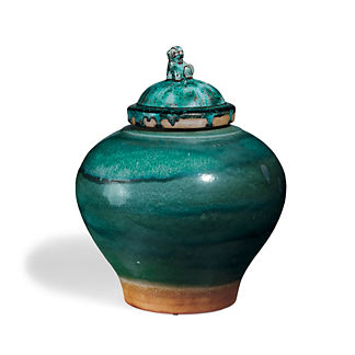 Emerald Lidded Dog Topper Vase