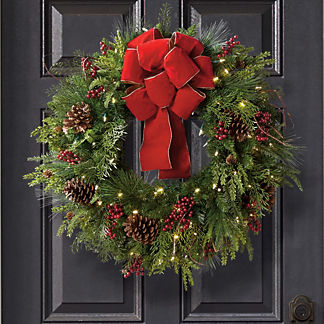 Christmas Cheer Wreath with Red Bow