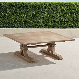Teak Farmhouse Square Coffee Table in Weathered Finish