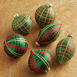 Holiday Plaid Ornaments, Set of Six