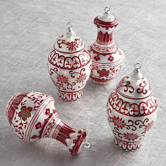 Ming Large Jar Ornaments in Red/White, Set of four