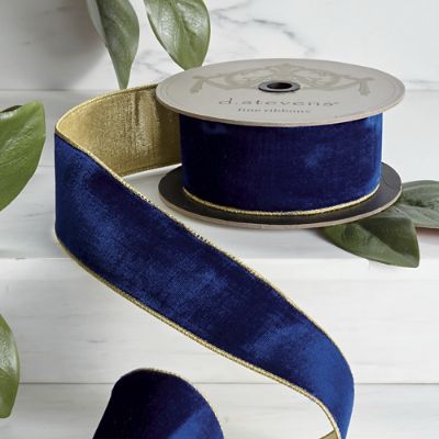 Cobalt Velvet Ribbon with Gold Back