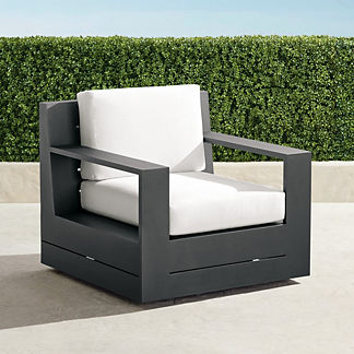 St. Kitts Swivel Lounge Chair in Matte Black Aluminum with Cushions