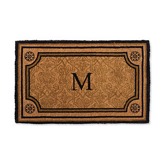 Bordered Monogram Estate Coir Door Mat Black and Gold Letter