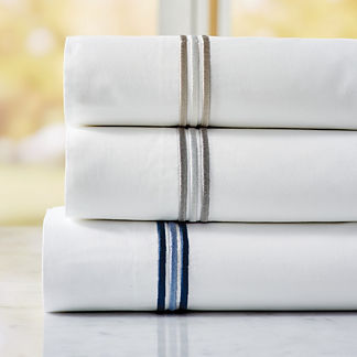 Embroidered Stripe Percale Sheet Set 