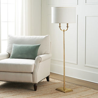 Austen Floor Lamp Ant Brass w/ Ivory Linen Shade