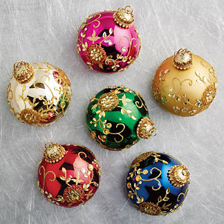 Jeweled Scroll Ornaments, Set of Six