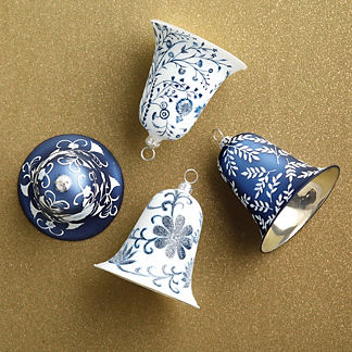 Chinoiserie Matte Glass Bell Ornaments, Set of Four