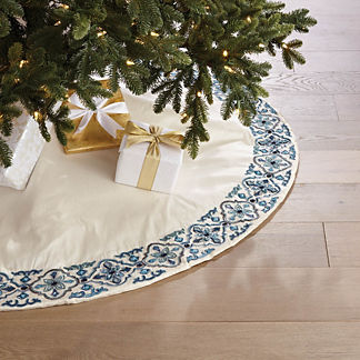 Embroidered Chinoiserie Border Faux Dupioni Tree Skirt