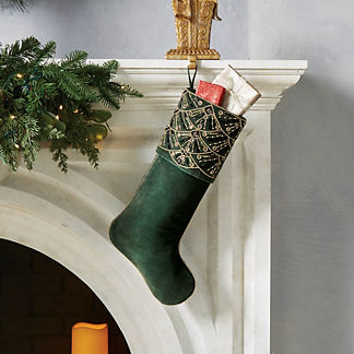 Embellished Deco Cuff Velvet Stocking