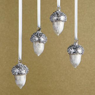 Brushed Glass Embellished Acorn Ornaments. Set of Four