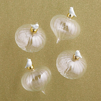 Swirl Glass with White Bird Ornaments, Set of Four