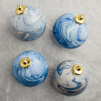 Handblown Marble Bauble Ornaments, Set of Four
