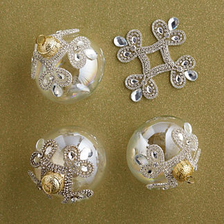 Diamond Mirror Snowflake Ornament Enhancers, Set of Four