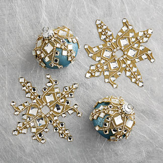 Princess Cut Mirror Snowflake Ornament Enhancers, Set of Four