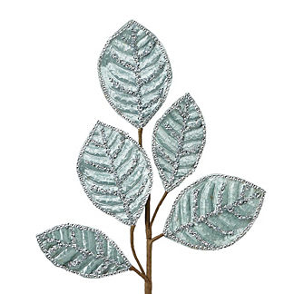 Velvet Magnolia Leaf Stems with Gem Trim, Set of Six