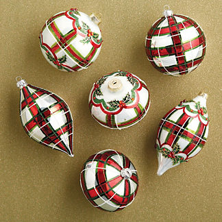 Festive Plaid Ornaments, Set of Six