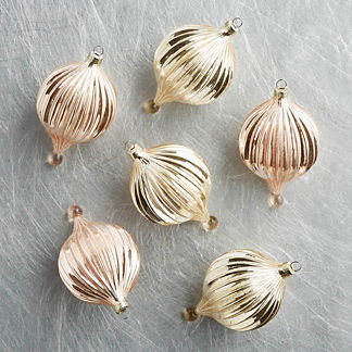Fluted Glitter Crystal Ornaments, Set of Six