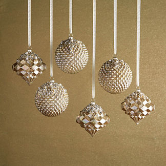 Glitter and Pearl Iridescent Ornaments. Set of Six