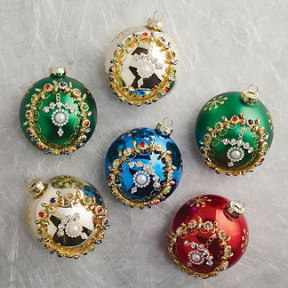 Jewel Crystal Rhinestone Wreath Ornaments, Set of Six