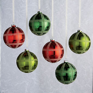 Traditional Mixed Plaid Ornaments, Set of Six