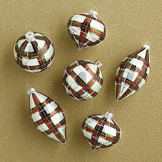 Traditional Plaid Mini Ornaments, Set of Six
