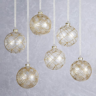 Deco Inspired Glitter Ornaments, Set of Six