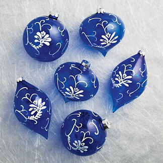 Sapphire Scroll Ornaments, Set of Six