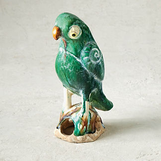 Perched Parrot Ceramic Statue