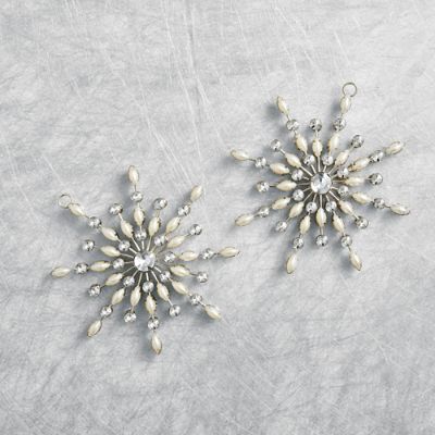 Pearl and Crystal Large Snowflakes, Set of Two