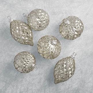 Faceted Mercury Glass Ornaments, Set of Six