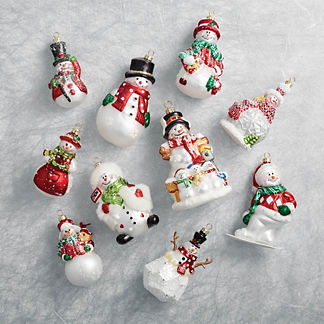 Frosted Snowmen Collectible Ornaments, Set of 10