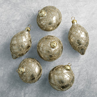 Plaid Glitter Ornaments, Set of Six