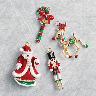 Christmas Keepsake Enamel Ornaments, Set of Four