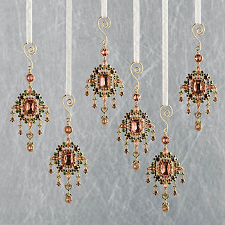 Vintage Crystal Chandelier Ornaments, Set of Six