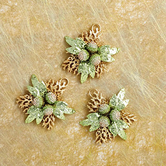 Vintage Pave Mistletoe Ornaments, Set of Three
