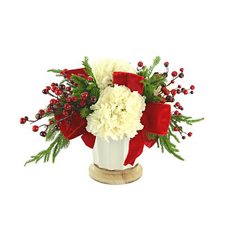 Cream Hydrangea & Berry Arrangement in Ceramic Vas