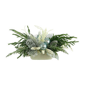 Snowy Evergreen Arrangement in Ceramic Vase