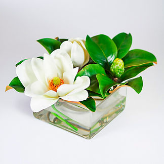 Magnolia Arrangement in Square Glass Cube