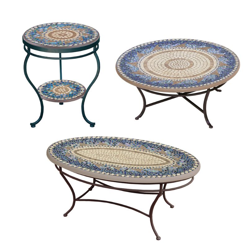 KNF Caribbean Sea Mosaics Round Coffee and Side Tables