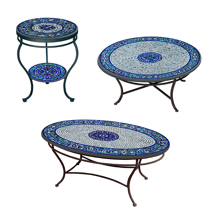 KNF Seafoam Atlas Mosaics Round Coffee and Side Tables