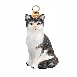 American Shorthair Gray & White Cat Ornament