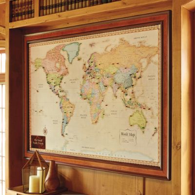 World Magnetic Travel Map With Burlwood Frame