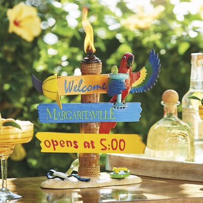 margaritaville frontgate tabletop torch welcome decor outdoor buffett jimmy screen zoom pool