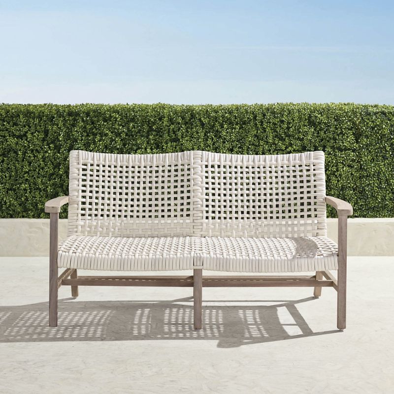 FRONTGATE ISOLA LOVESEAT IN WEATHERED TEAK & WASHED WHITE WICKER