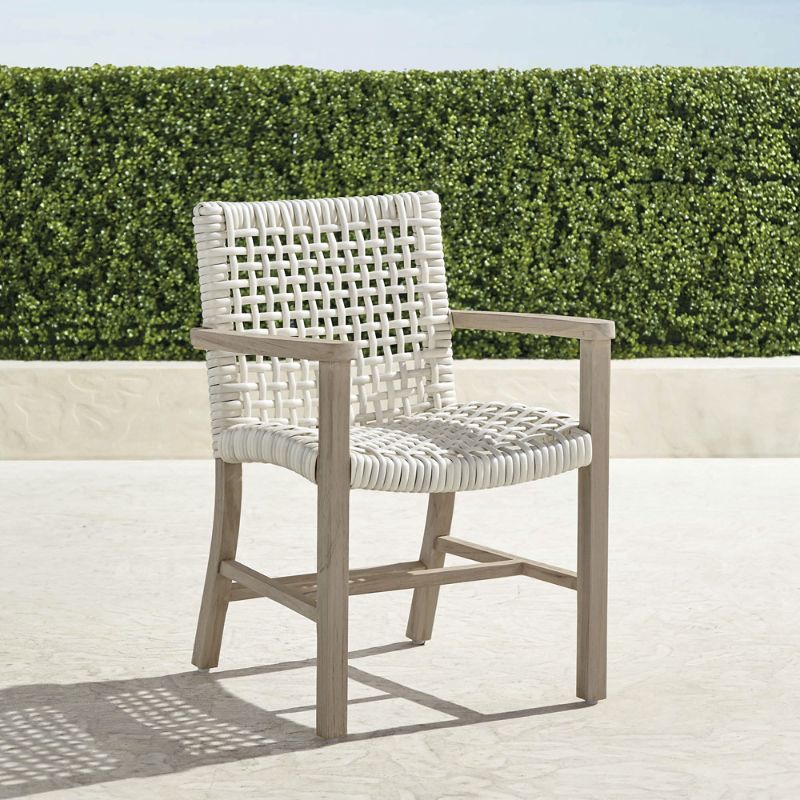 FRONTGATE ISOLA DINING ARM CHAIR IN WEATHERED TEAK & WASHED WHITE WICKER
